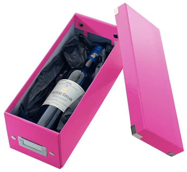 Leitz WOW Click & Store Opbevaringsboks med låg til CD'er - Papsorteringsæske til ting - 14,3 x 35,2 cm (BxD) - Ideel til hjemmearbejdspladsen - Pink