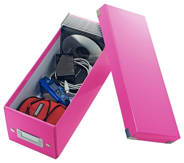 Leitz WOW Click & Store Opbevaringsboks med låg til CD'er - Papsorteringsæske til ting - 14,3 x 35,2 cm (BxD) - Ideel til hjemmearbejdspladsen - Pink