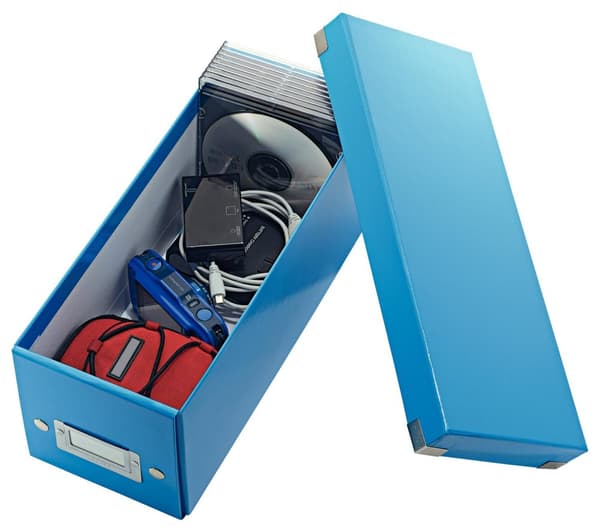 Leitz WOW Click & Store Opbevaringsboks med låg til CD'er - Papsorteringsæske til ting - 14,3 x 35,2 cm (BxD) - Ideel til hjemmearbejdspladsen - Blå
