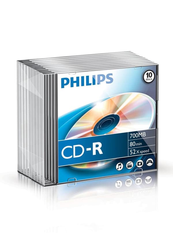 Philips CR7D5NS10 - CD-R 80Min - 700MB - Hastighed 52x - Slimcase - 10 stk.
