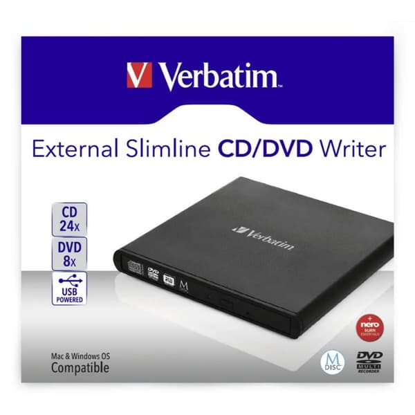 Extern inspelare Verbatim Slimline CD/DVD Svart