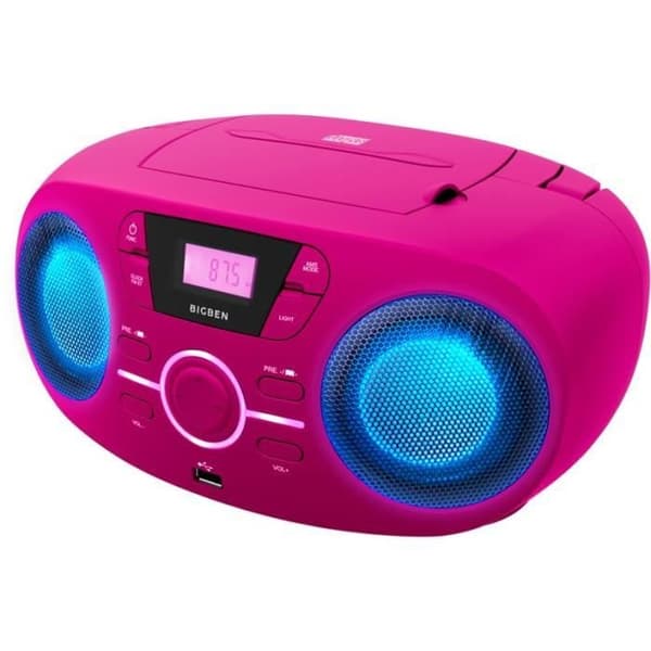 BIGBEN CD61RSUSB Bärbar Radio Cd Usb Rosa + Ljushögtalare