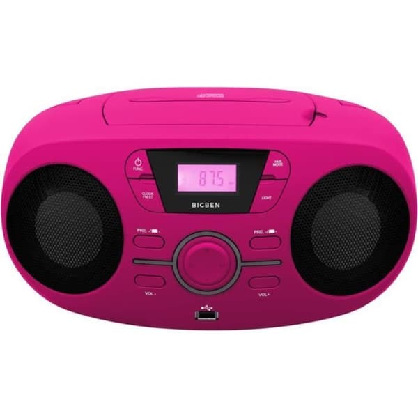BIGBEN CD61RSUSB Bärbar Radio Cd Usb Rosa + Ljushögtalare