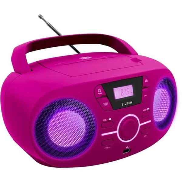 BIGBEN CD61RSUSB Bärbar Radio Cd Usb Rosa + Ljushögtalare