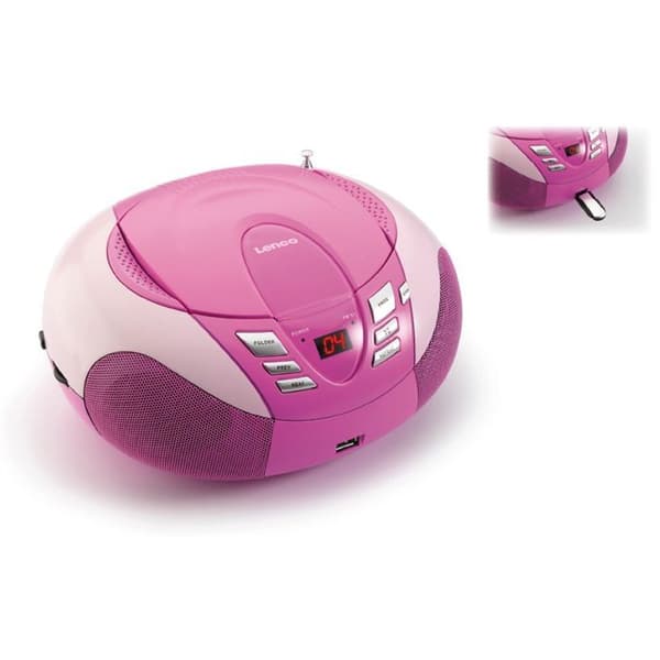 LENCO SCD-37 Bärbar CD-radio - MP3/WMA-spelare - USB-port - Analog FM-radio - Rosa