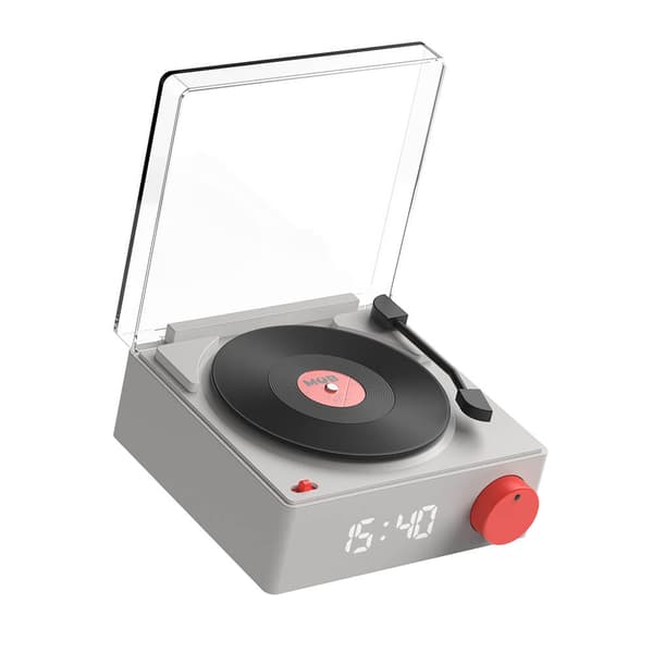 Høyttalervekkerklokke Vinyl Retro Grå