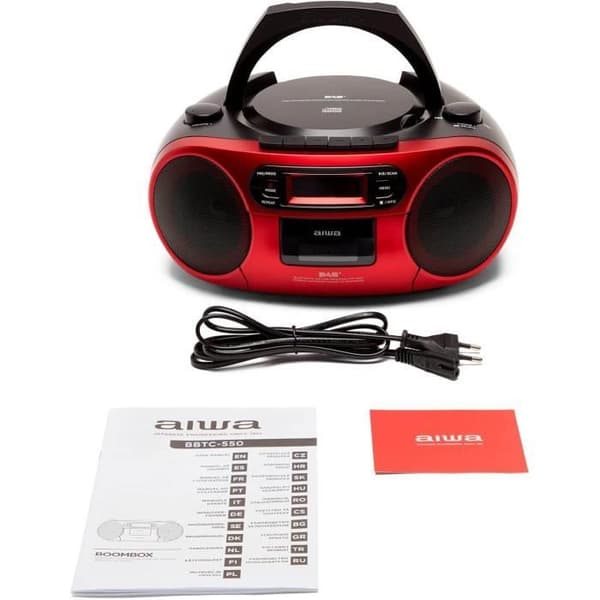 Aiwa BBTC-660DAB/RD Bärbar Hi-Fi Radio Röd med CD, kassettdäck, Bluetooth och DAB+