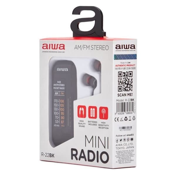 Aiwa R22BK Svart AM/FM Mini Transistor Radio