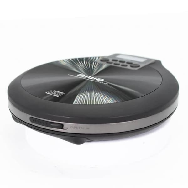 Aiwa PCD-810BK bärbar CD/CD-R/MP3-spelare, gråsvart, med hörlurar och fodral, ESP
