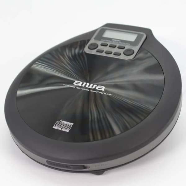 Aiwa PCD-810BK bärbar CD/CD-R/MP3-spelare, gråsvart, med hörlurar och fodral, ESP