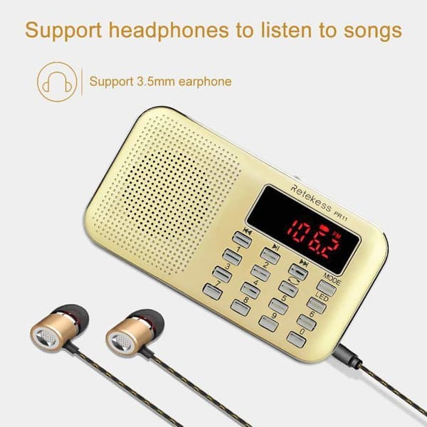 Retekess PR11 Bärbar Radio, FM AM Batteri och Nätdrift, MP3, Högtalare, Stöd för TF-kort/USB, Ficklampa, för Överlevnad, Resa