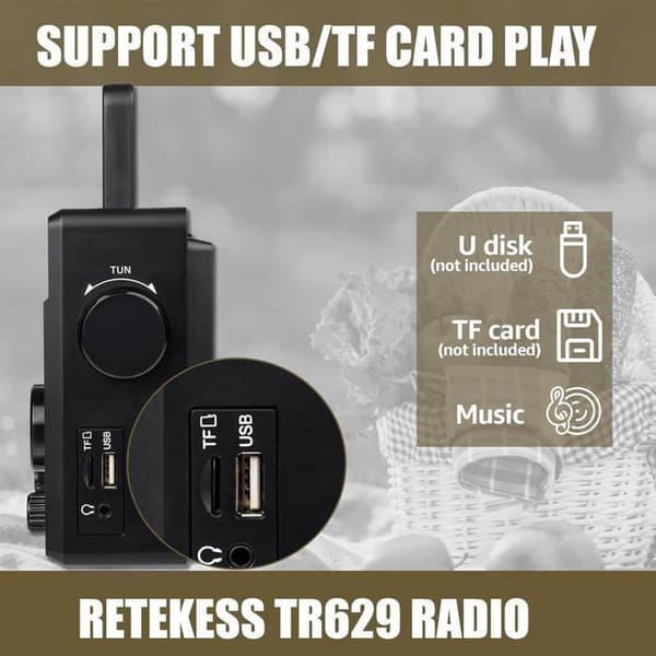 Retekess TR629 Bärbar Radio, Dab Radio, FM AM SW, USB Micro SD-kort, MP3, Högtalare, Hörlursuttag, Väckarklocka, LCD-skärm, Enkel