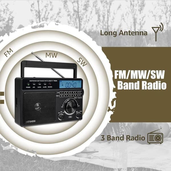 Retekess TR629 Bärbar Radio, Dab Radio, FM AM SW, USB Micro SD-kort, MP3, Högtalare, Hörlursuttag, Väckarklocka, LCD-skärm, Enkel