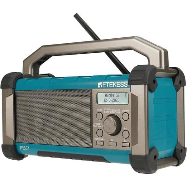 Retekess TR637 Byggnadsradio, FM AM Bärbara Radio med Bluetooth, Stor 5000mAh Batteri, Vattentät Stötsäker, USB-port