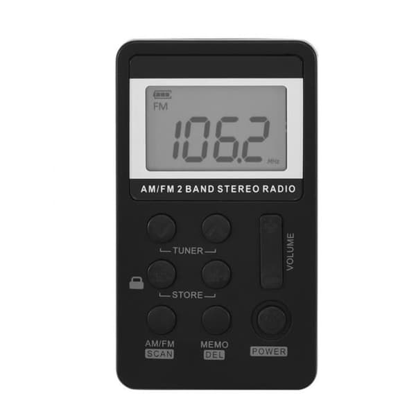 ZJCHAO 2-bands AM/FM stereo fickradio med uppladdningsbart batteri och hörlurar - svart