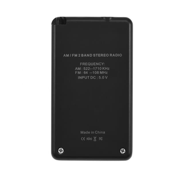 ZJCHAO 2-bands AM/FM stereo fickradio med uppladdningsbart batteri och hörlurar - svart