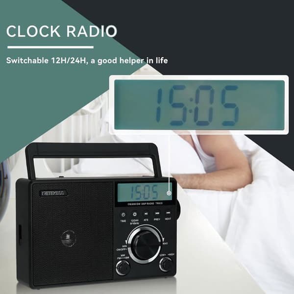 Reteness TR635 Bärbar radio, FM/AM/SW, batteri- och nätradio, stor volym, högtalare, hörlursuttag, för äldre personer