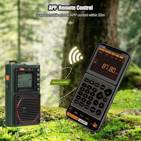 Reteness TR111 Bärbar Multiband Radio, FM VHF AM SW WB Radio, SOS Stereo Bas Alarm, Smart APP Fjärrkontroll, MP3/TF