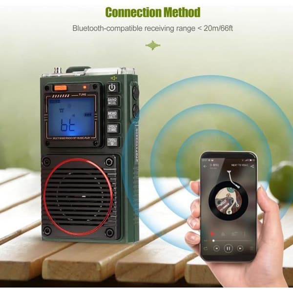 Reteness TR111 Bärbar Multiband Radio, FM VHF AM SW WB Radio, SOS Stereo Bas Alarm, Smart APP Fjärrkontroll, MP3/TF