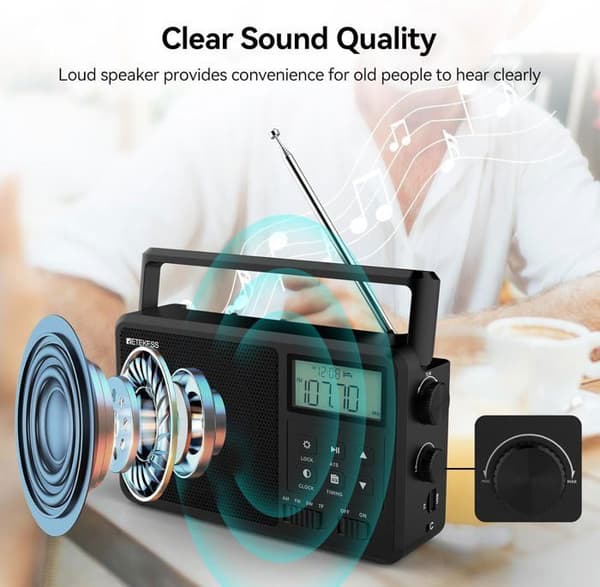 Retecess TR638 Portable Radio, AM FM SW med LCD-skärm, Digital Tuning, Trådlös ljudkvalitet är bra, Timer, TF/USB