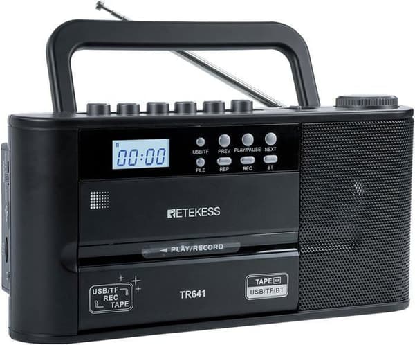 Retecess TR641 Kassettradio, Kassettspelare, FM AM, USB/TF-kort, Hörlursuttag, Batteridrift eller AC-strömförsörjning