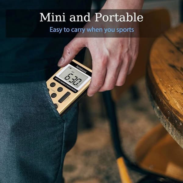 Retekess V112 Mini Radio FM, Bärbar Radio, FM AM, Uppladdningsbar Walkman, Väckarklocka, Hörlursuttag, För Utomhusbruk, För Sport (Gul)