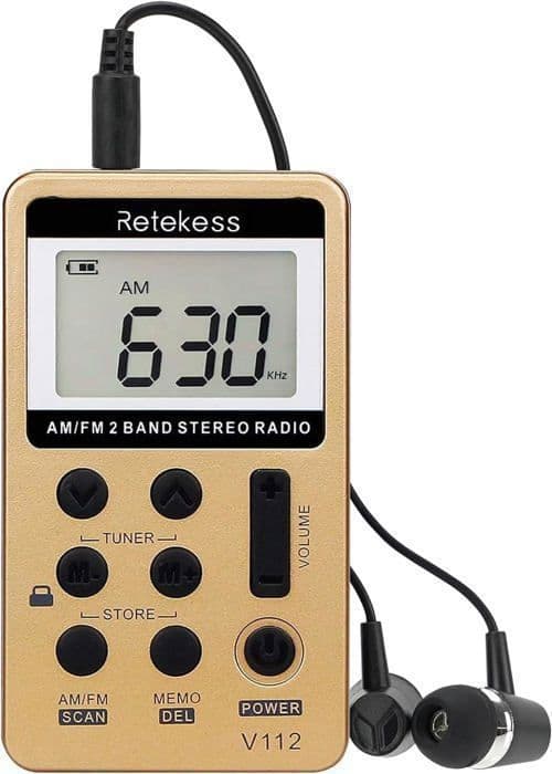 Retekess V112 Mini Radio FM, Bärbar Radio, FM AM, Uppladdningsbar Walkman, Väckarklocka, Hörlursuttag, För Utomhusbruk, För Sport (Gul)