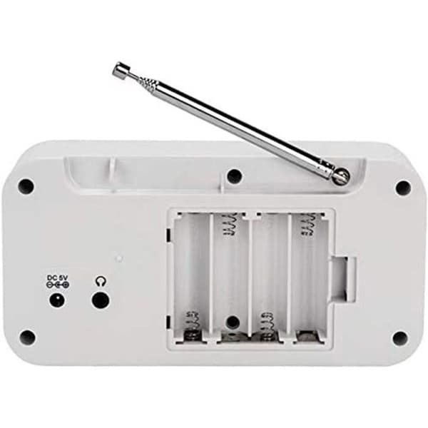 Dab+ och FM digitalradio. DENVER DAB-42WHITE. Klocka, Alarm och väckarklocka, med batteri och energi. 1W. Träfinish