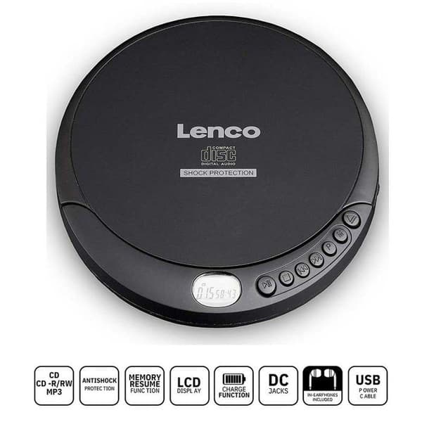 LENCO CD-200 Bärbar CD-spelare - Svart - Stöttålig - MP3-uppspelning - Slumpmässig - Upprepa alla