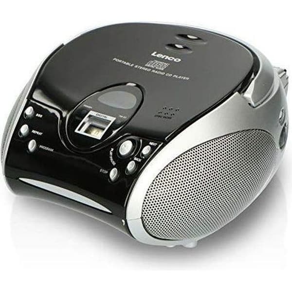 Lenco SCD-24 Bärbar Stereo Boombox med programmerbar CD-spelare och FM-radio, svart