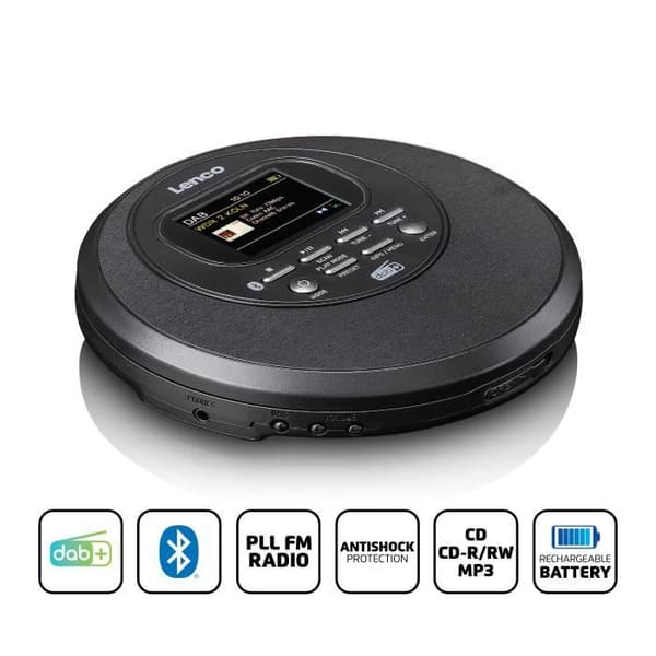 Bärbar CD-spelare med DAB+/FM-radio och Bluetooth® - Lenco CD-500BK - Svart