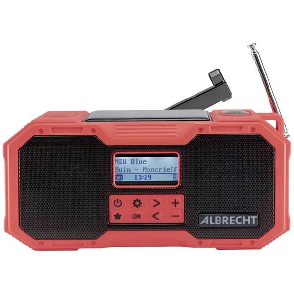 Albrecht DR 112 Utomhusradio DAB+, FM DAB+, FM, USB, AUX, Bluetooth batteriladdningsfunktion, vev, p
