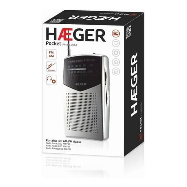 Bärbar Radio - Haeger - Fick - AM/FM - Grå - 2 års garanti