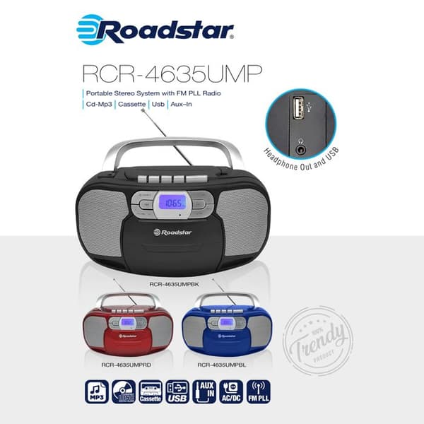 Radio Portabel - Roadstar - RCR-4635UMPRD - Röd - CD-MP3 Spelare - PLL Tuner