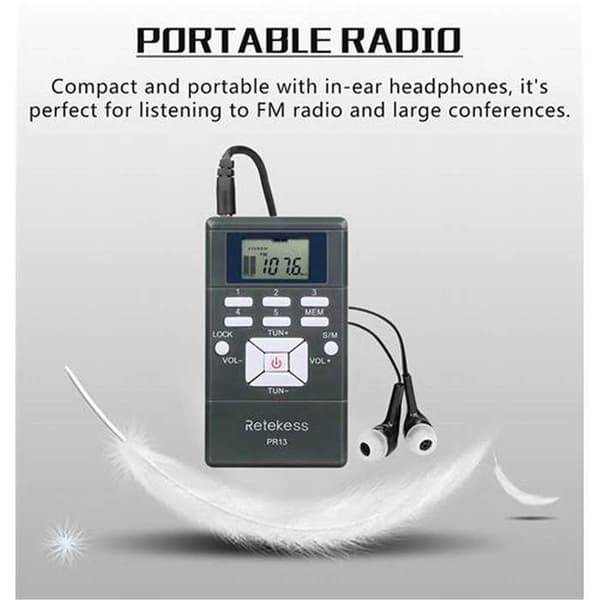 Retekess PR13 Bärbar Mini Radio, FM Radio, med Hörlurar, Tur Guide System Audio för Konferens Tolkning Samtidigt (10 st)