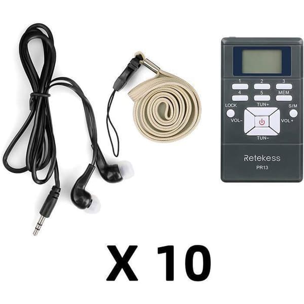 Retekess PR13 Bärbar Mini Radio, FM Radio, med Hörlurar, Tur Guide System Audio för Konferens Tolkning Samtidigt (10 st)