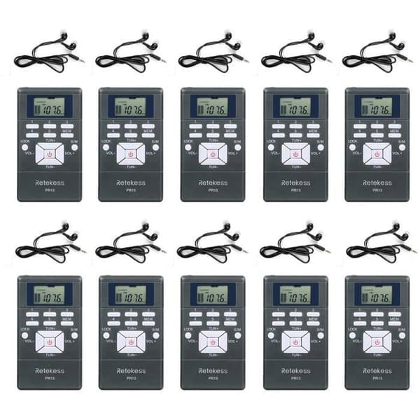 Retekess PR13 Bärbar Mini Radio, FM Radio, med Hörlurar, Tur Guide System Audio för Konferens Tolkning Samtidigt (10 st)