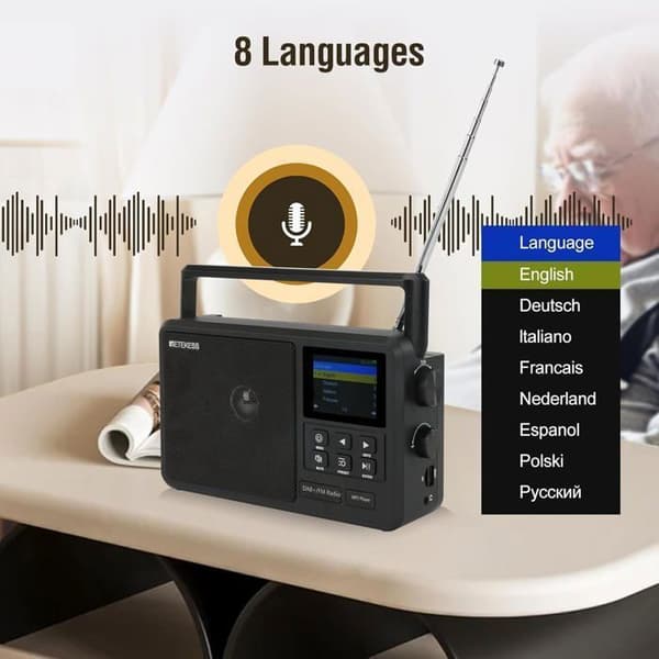 Retekess TR640 Radio Internet, Digital Dab Radio Bärbar, Digital FM Radio, Trådlös Anslutning, Extern Antenn, Lämplig för Entusiaster
