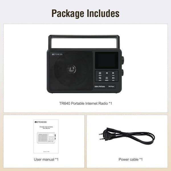 Retekess TR640 Radio Internet, Digital Dab Radio Bärbar, Digital FM Radio, Trådlös Anslutning, Extern Antenn, Lämplig för Entusiaster