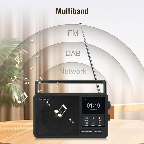 Retekess TR640 Radio Internet, Digital Dab Radio Bärbar, Digital FM Radio, Trådlös Anslutning, Extern Antenn, Lämplig för Entusiaster
