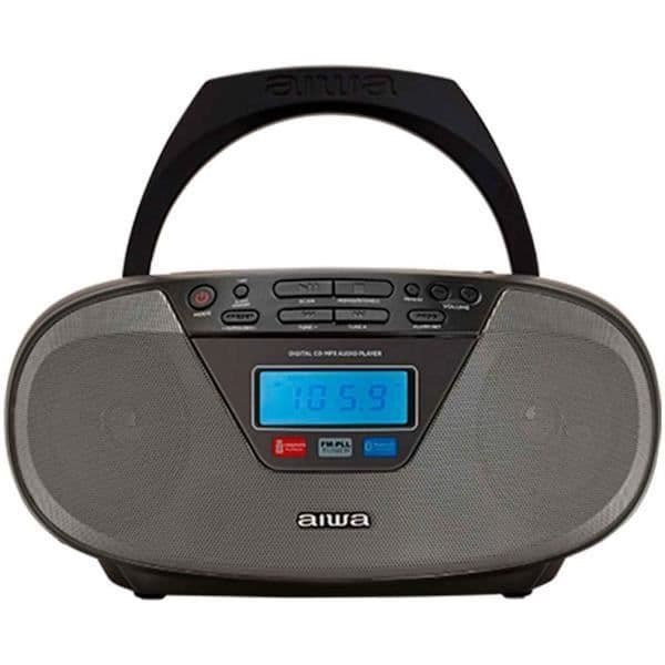 AIWA BBTU-400BK bärbar CD-radio i svart färg med inbyggda högtalare med 6W effekt och LCD-panel, FM- och FM-inställning