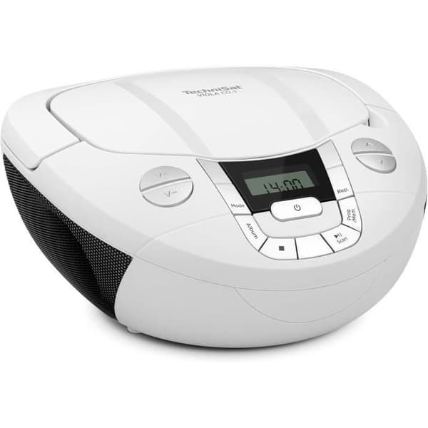 TechniSat Viola CD-1 Bärbar CD Stereo Boombox med handtag, CD-radio med FM-tuner och Bluetooth, Vit