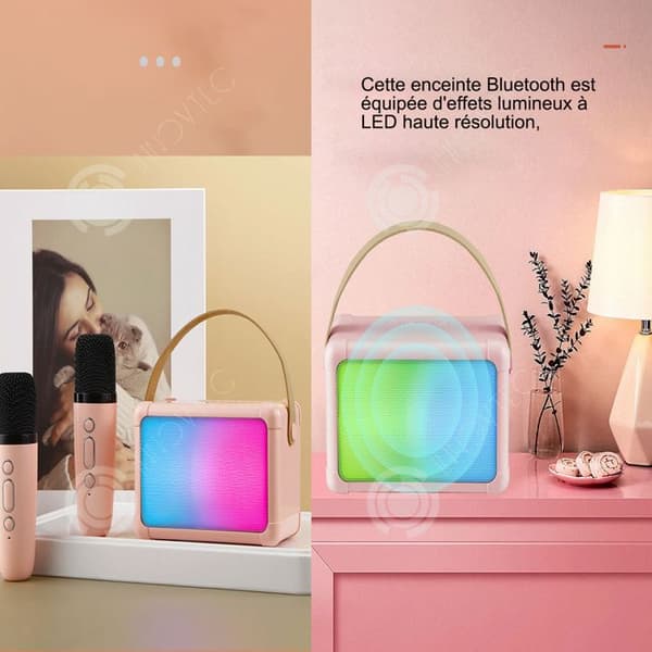 INN Bluetooth 5.0-högtalare omgivningsbelysning stereoljud efterklangsjustering en-trycks akustisk reduktion CD/kassettspelare rosa