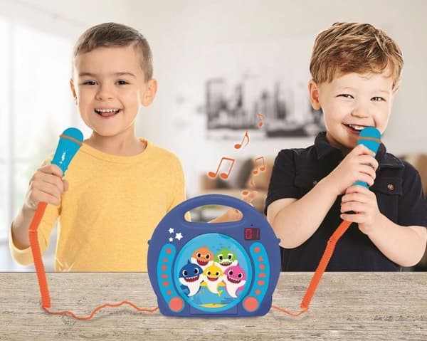 Bärbar CD-spelare med 2 Baby Shark-mikrofoner