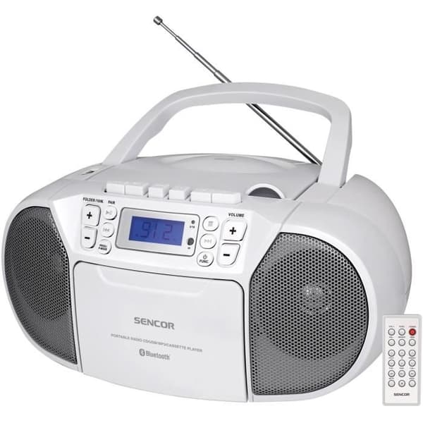 CD / Kassettspelare - SENCOR - SPT 3907 W - 4 W - Bluetooth - Vit