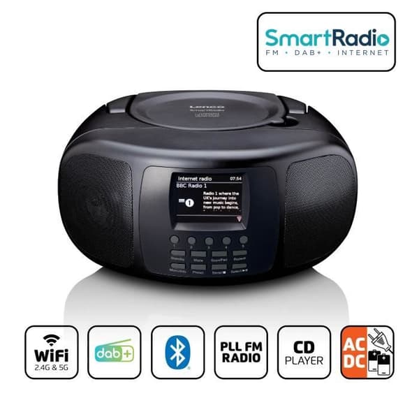 Bärbar internetradio med DAB+/FM, Bluetooth®, CD-spelare och stor LCD-färgskärm - Lenco - SCD-6000BK