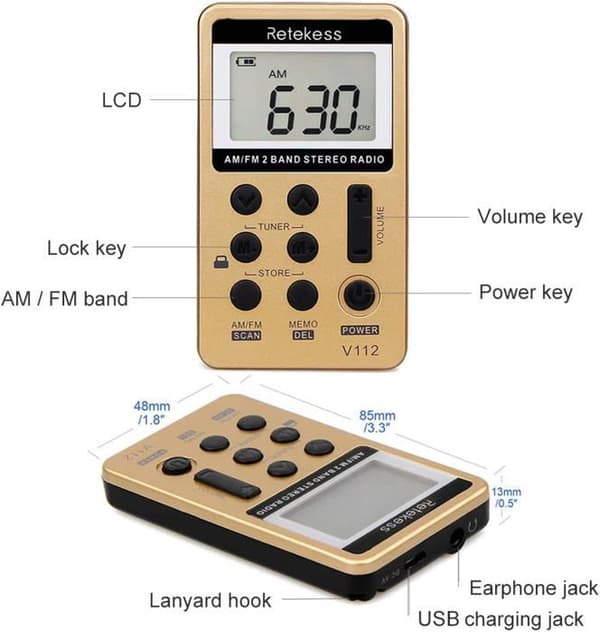 Retekess V112 Mini Radio FM, Bärbar Radio, FM AM, för Samtidig Tolkning Konferenstolkning (10 stycken)