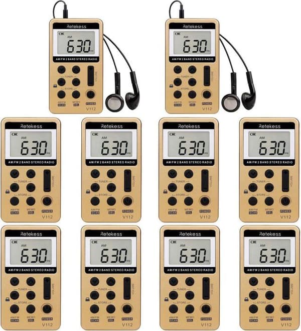 Retekess V112 Mini Radio FM, Bärbar Radio, FM AM, för Samtidig Tolkning Konferenstolkning (10 stycken)
