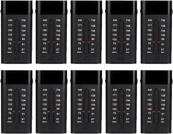Radio Portativ TR107 Retekess 10st, Mini Fickbärbar FM AM Stereo Support BBS Mega Bass, med hörlurar för jogging