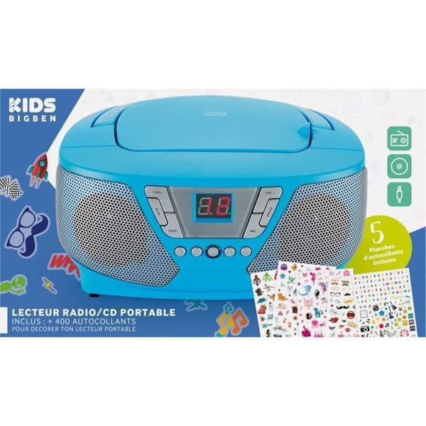 Bärbar CD-radiospelare - BIGBEN INTERACTIVE - CD60BLSTICK - Blå + Stickers